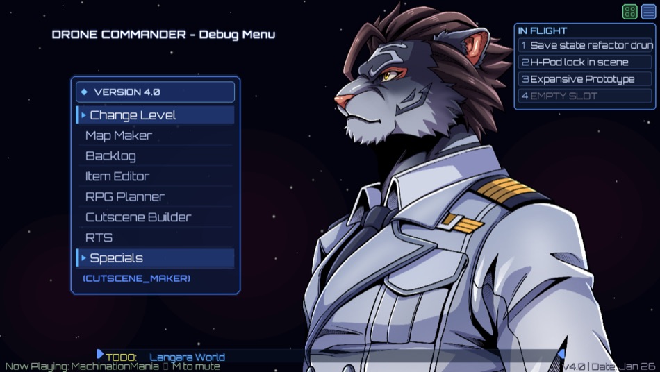 Drone Commander debug menu with fleet officer