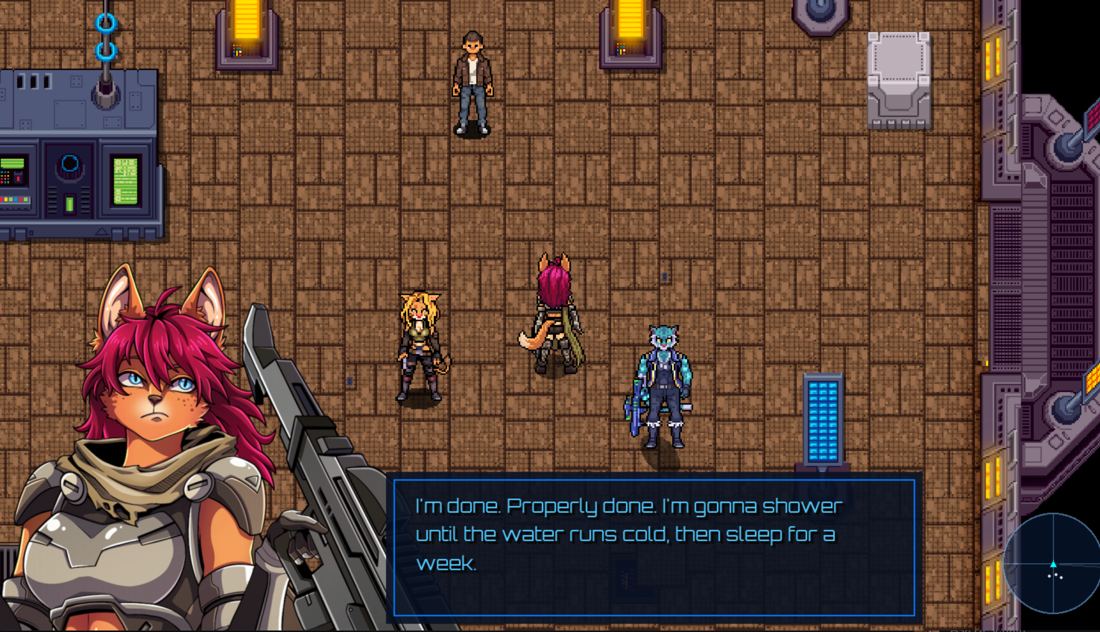 The team together after a battle, from the showcase